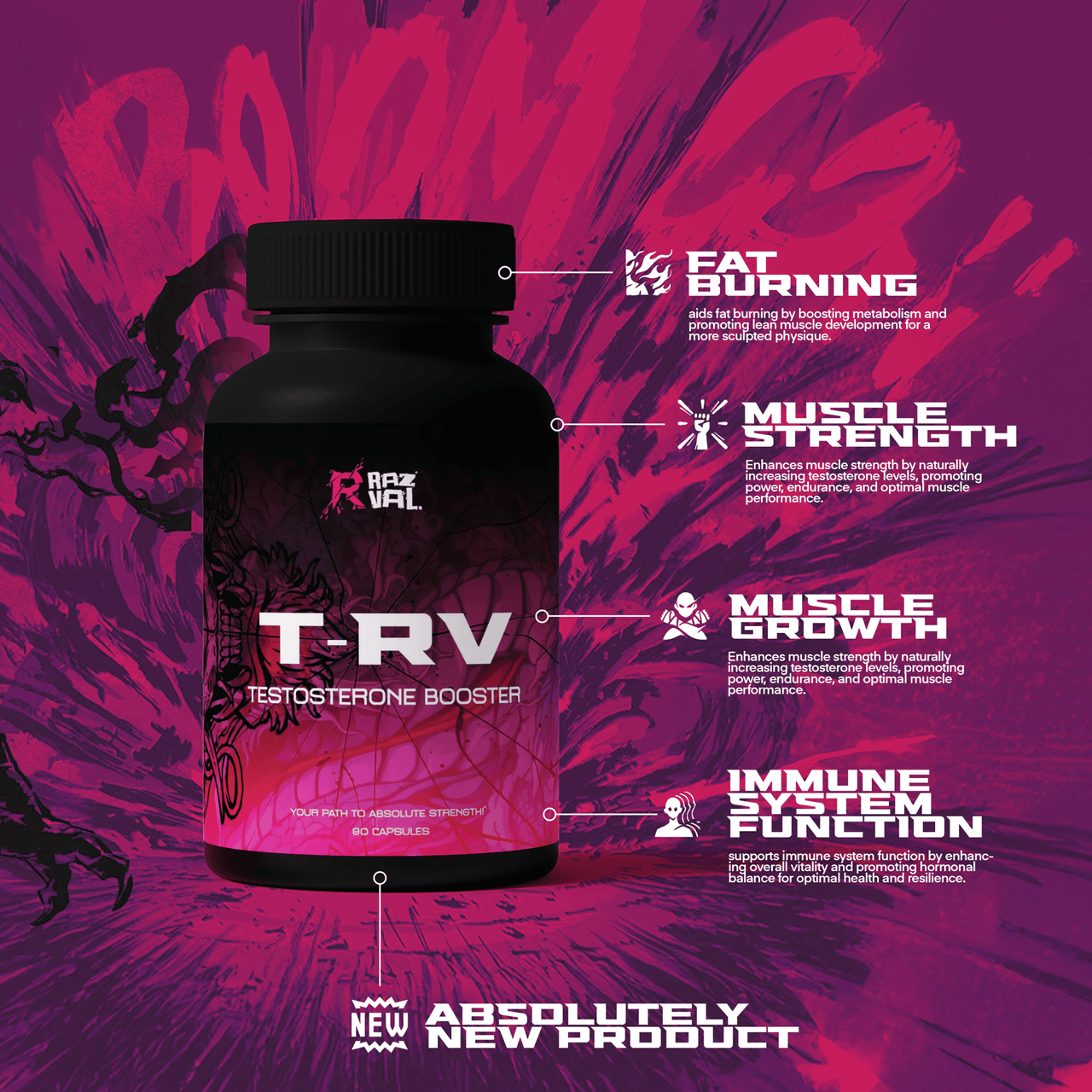 RAZVAL T - RV Testosterone Booster 6 Bottle / 6 Month Supply - RAZVAL